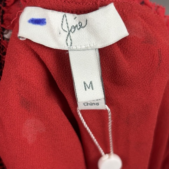 NWT Joie Midi Dress Womens Medium Red Floral 100% Silk One-Shoulder Asymmetrical - Picture 2 of 8